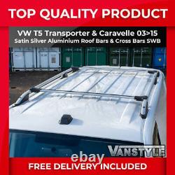 Fits Vw T5 03-15 Transporter Swb Silver Roof Bars & Cross Bar Set Roof Rack Rail