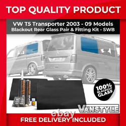 For Vw T5 03-09 Blackout Tint Left Right Side Rear Fixed Glass Swb + Fitting Kit