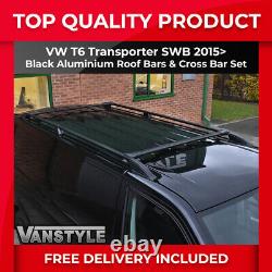 For Vw T6 15 Transporter Swb Black Roof Bars & Cross Bar Set Roof Rack No Drill