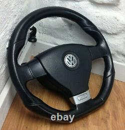Genuine VW MK5 Golf GTI black leather flat bottom steering wheel with DSG. C16