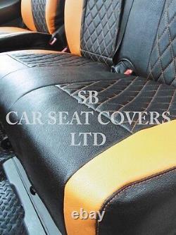 To Fit A Vw Transporter T6 Van, Swb, Seat Covers, Quilted Diamond Orange & Black
