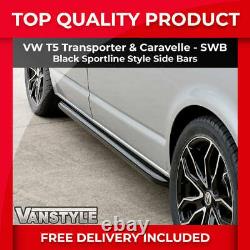 Convient Vw T5 Transporter Swb Sportline Black Powder Finish Coat Barres Latérales