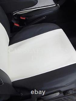 Pour S'adapter Vw Transporter T5 Van Seat Covers Swb White+black Leatherette