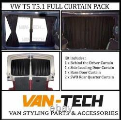 Vw Transporter T5 T5.1 Blackout Intérieur Full Curtain Pack Barn Door Swb Black